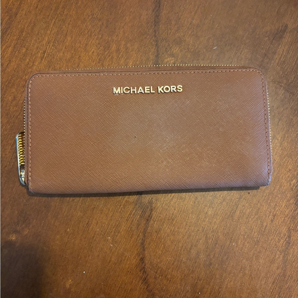 Michael Kors Tan Wallet with Gold Zipper